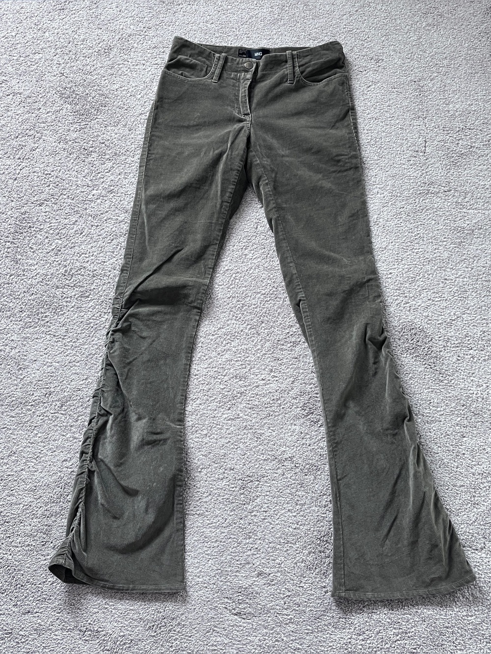 MNG BY Mango Olive Flare Jeans with Side Ruching USA Size 4
